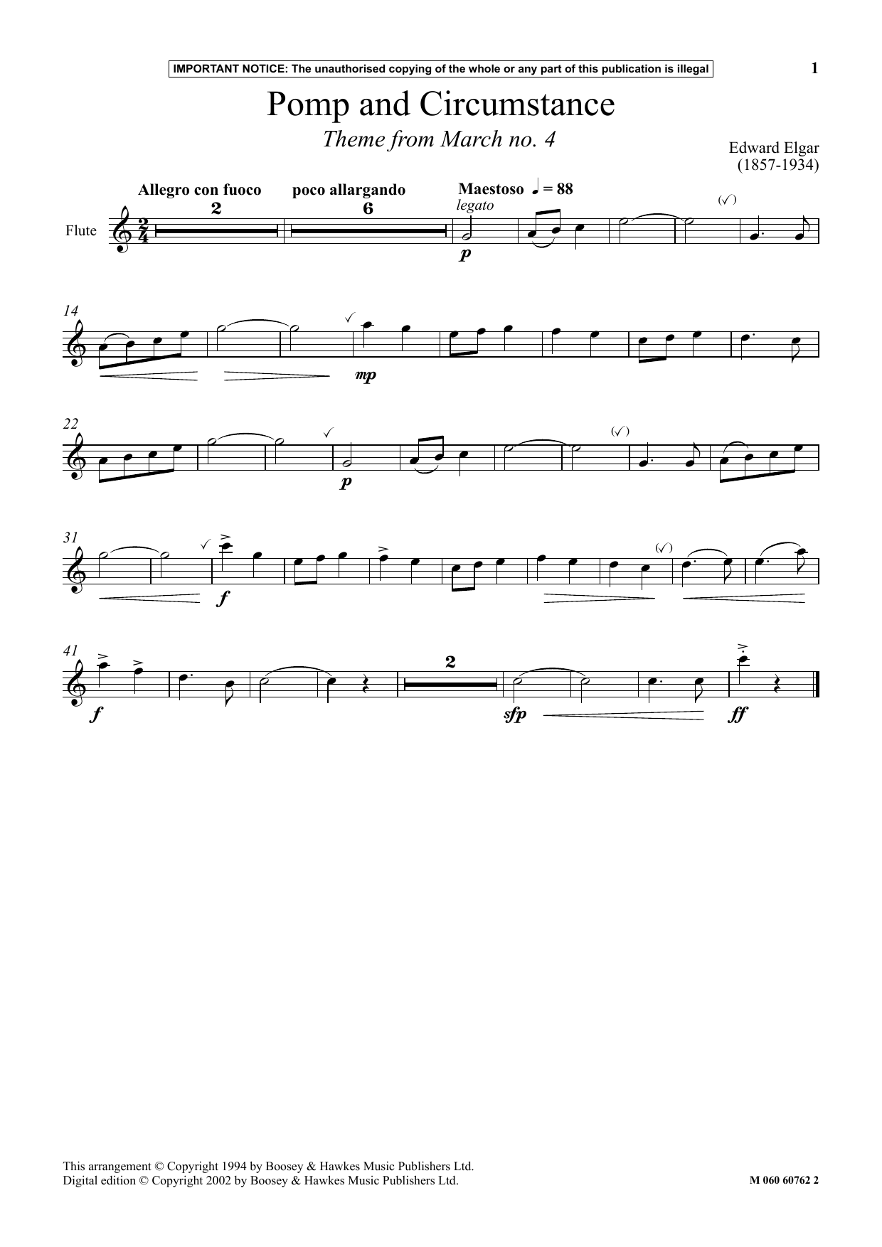 Edward Elgar Pomp And Circumstance (Theme from March No. 4) sheet music notes and chords arranged for Instrumental Solo