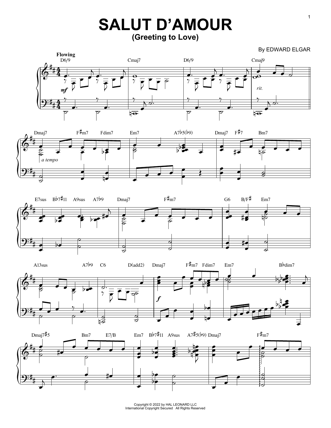 Edward Elgar Salut D'amour (Greeting To Love) [Jazz version] (arr. Brent Edstrom) sheet music notes and chords arranged for Piano Solo