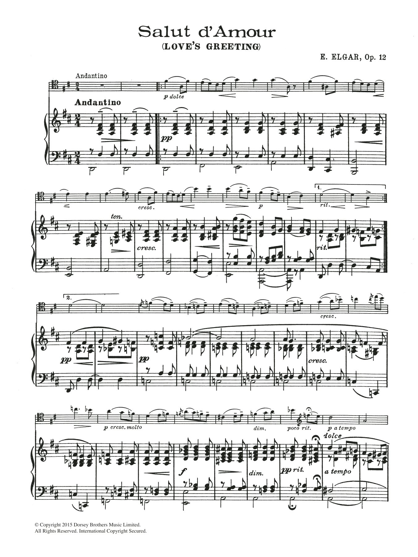 Edward Elgar Salut D'Amour sheet music notes and chords arranged for Piano Solo