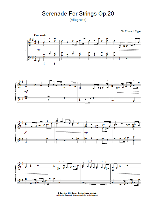 Edward Elgar Serenade For Strings Op.20 (Allegretto) sheet music notes and chords arranged for Easy Piano