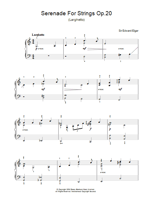 Edward Elgar Serenade For Strings Op.20 (Larghetto) sheet music notes and chords arranged for Easy Piano