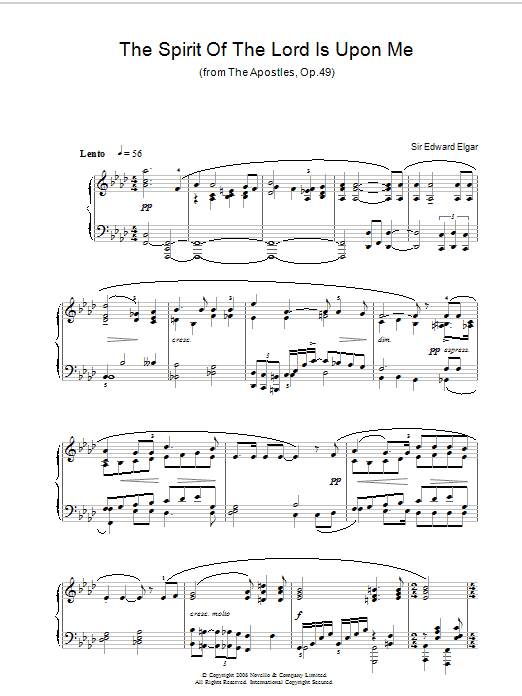 Edward Elgar The Spirit Of The Lord Is Upon Me (from The Apostles, Op.49) sheet music notes and chords arranged for Piano, Vocal & Guitar Chords