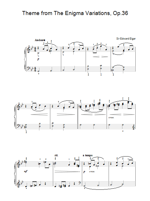 Edward Elgar Theme from The Enigma Variations, Op.36 sheet music notes and chords arranged for Piano, Vocal & Guitar Chords