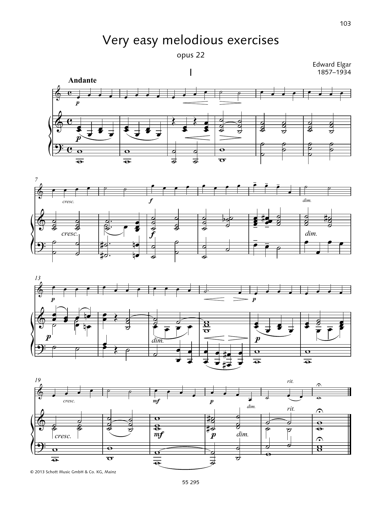Edward Elgar Very easy melodious exercises sheet music notes and chords arranged for String Solo