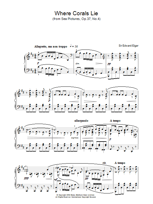 Edward Elgar Where Corals Lie (from Sea Pictures, Op.37, No.4) sheet music notes and chords arranged for Piano Solo