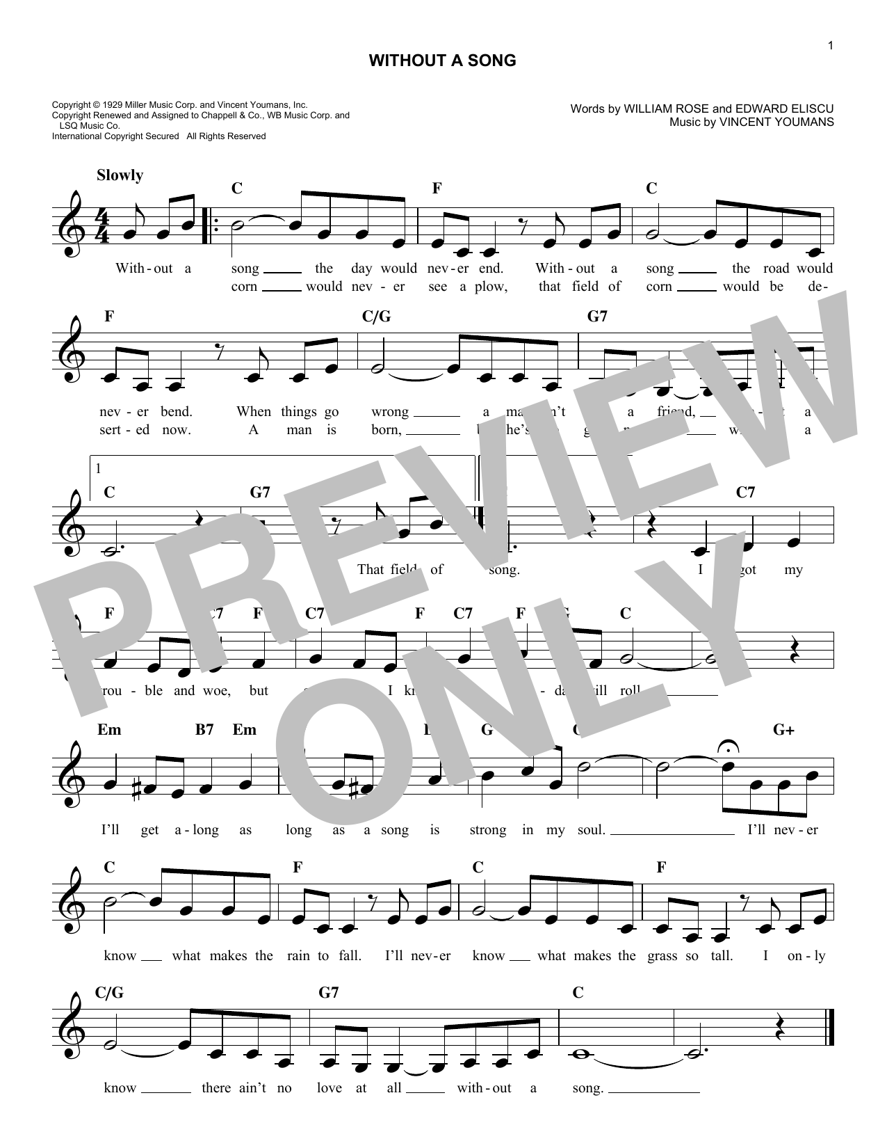 Edward Eliscu Without A Song sheet music notes and chords arranged for Lead Sheet / Fake Book