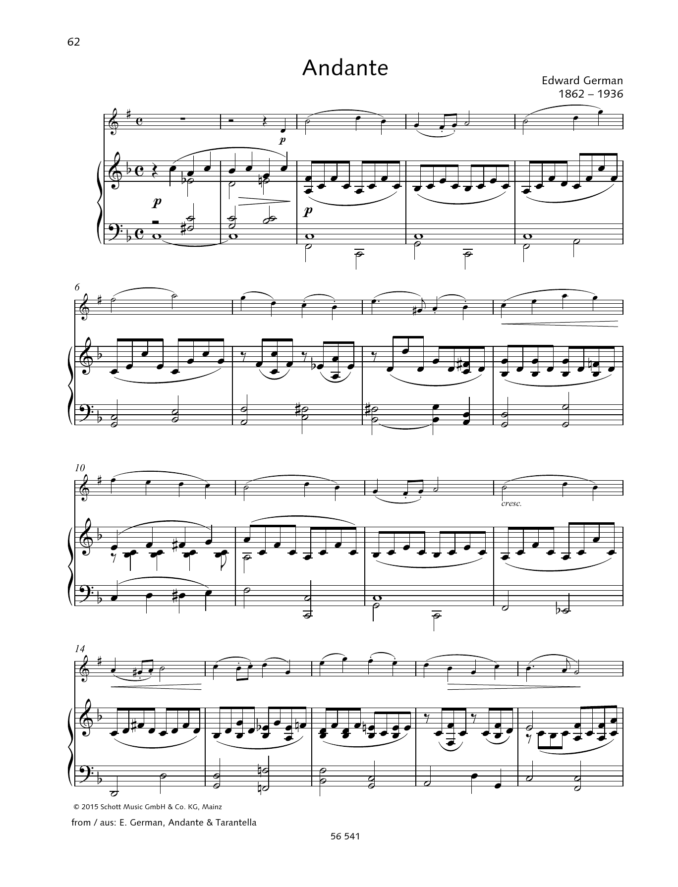 Edward German Andante sheet music notes and chords arranged for Woodwind Solo