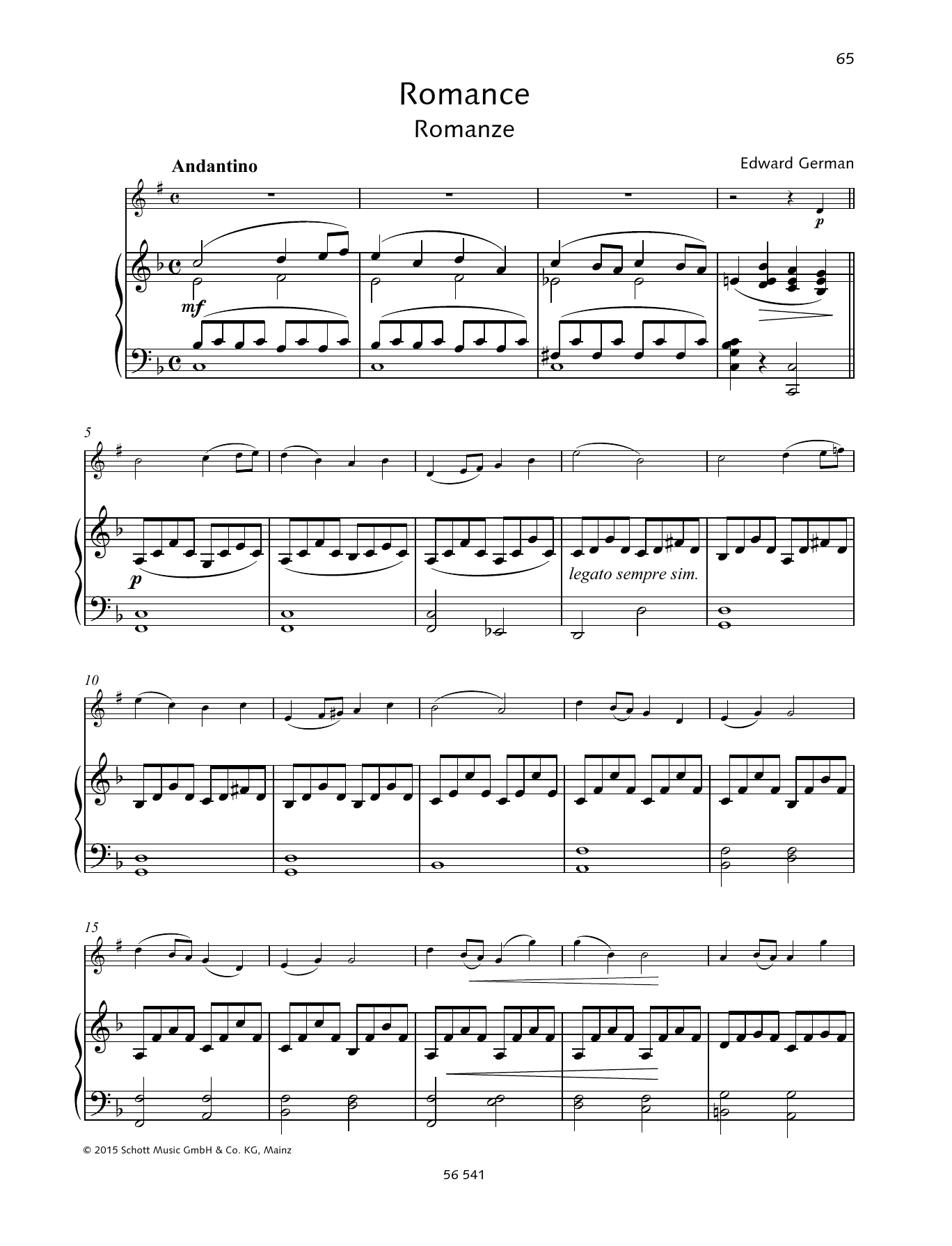 Edward German Romance sheet music notes and chords arranged for Woodwind Solo