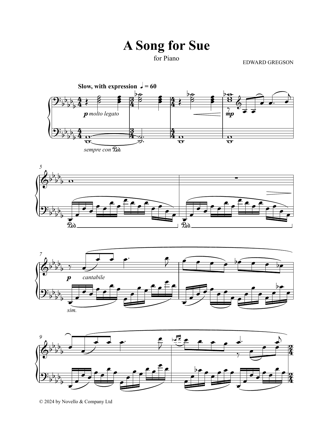 Edward Gregson A Song For Sue sheet music notes and chords arranged for Piano Solo