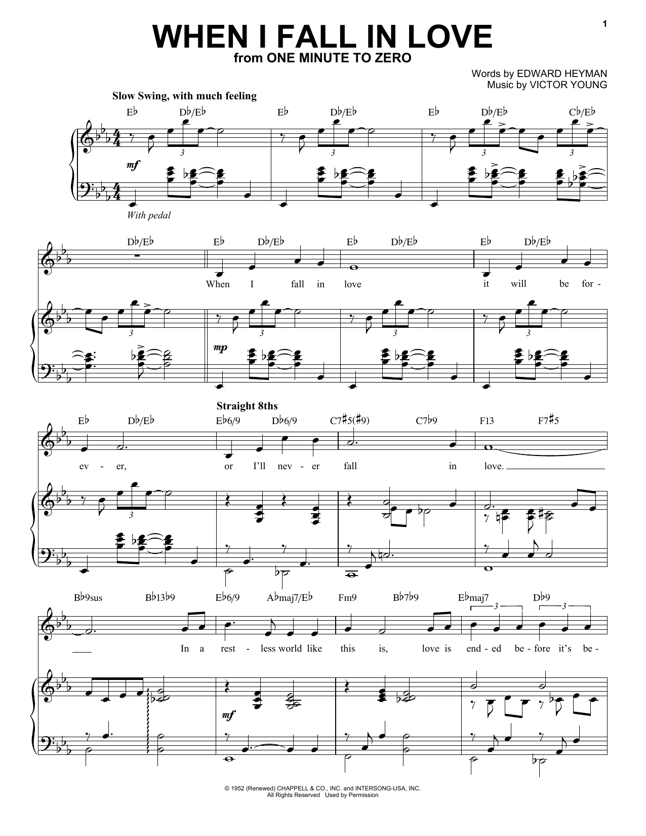 Edward Heyman and Victor Young When I Fall In Love [Jazz version] (arr. Brent Edstrom) sheet music notes and chords arranged for Piano & Vocal