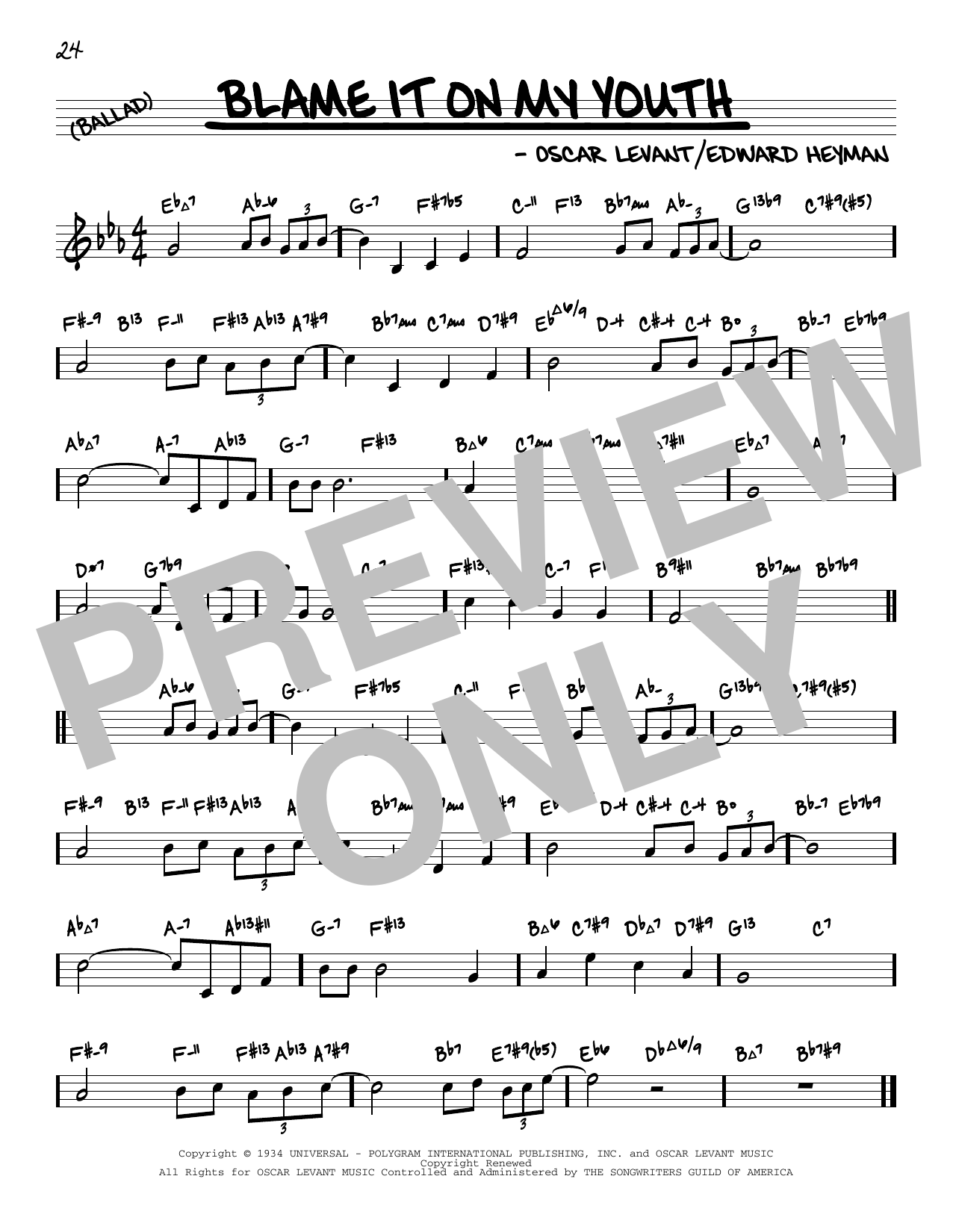 Edward Heyman Blame It On My Youth (arr. David Hazeltine) sheet music notes and chords arranged for Real Book – Enhanced Chords