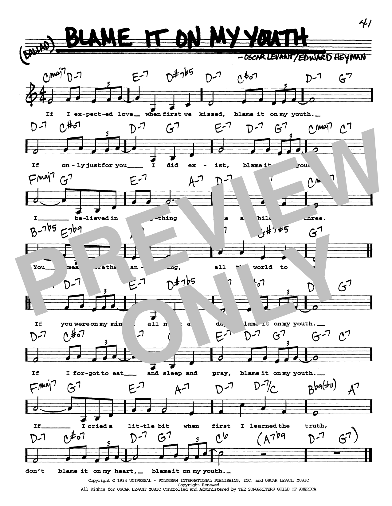 Edward Heyman Blame It On My Youth (Low Voice) sheet music notes and chords arranged for Real Book – Melody, Lyrics & Chords