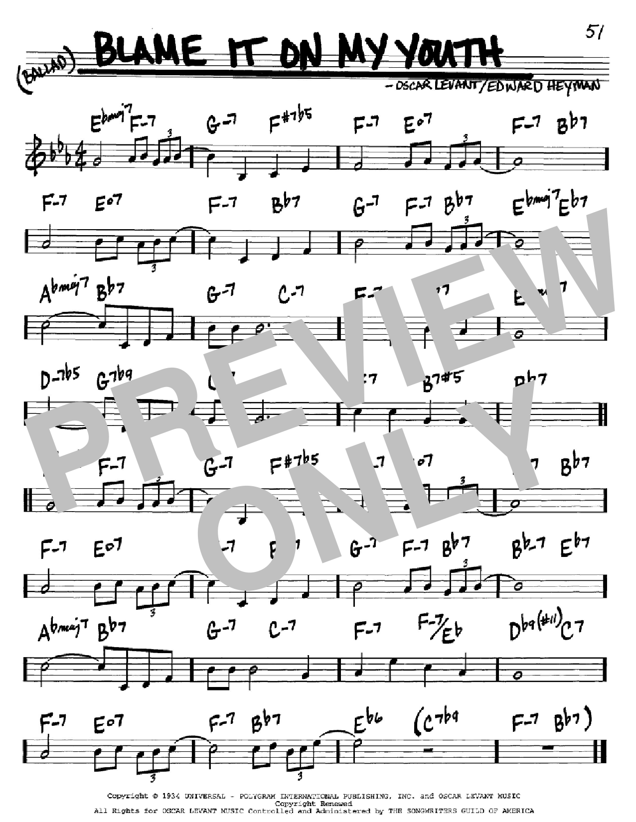 Edward Heyman Blame It On My Youth sheet music notes and chords arranged for Piano & Vocal