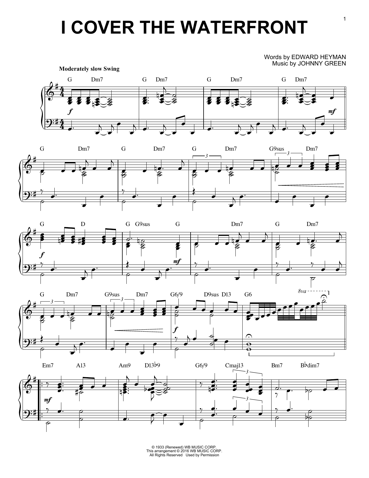Edward Heyman I Cover The Waterfront (arr. Brent Edstrom) sheet music notes and chords arranged for Piano Solo