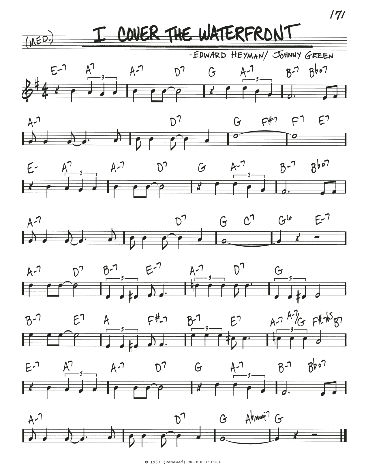 Edward Heyman I Cover The Waterfront sheet music notes and chords arranged for Real Book – Melody & Chords
