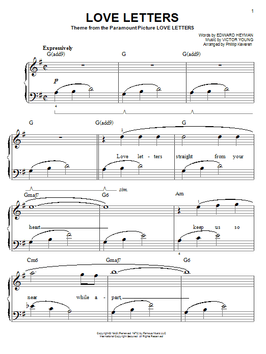Edward Heyman Love Letters (arr. Phillip Keveren) sheet music notes and chords arranged for Easy Piano