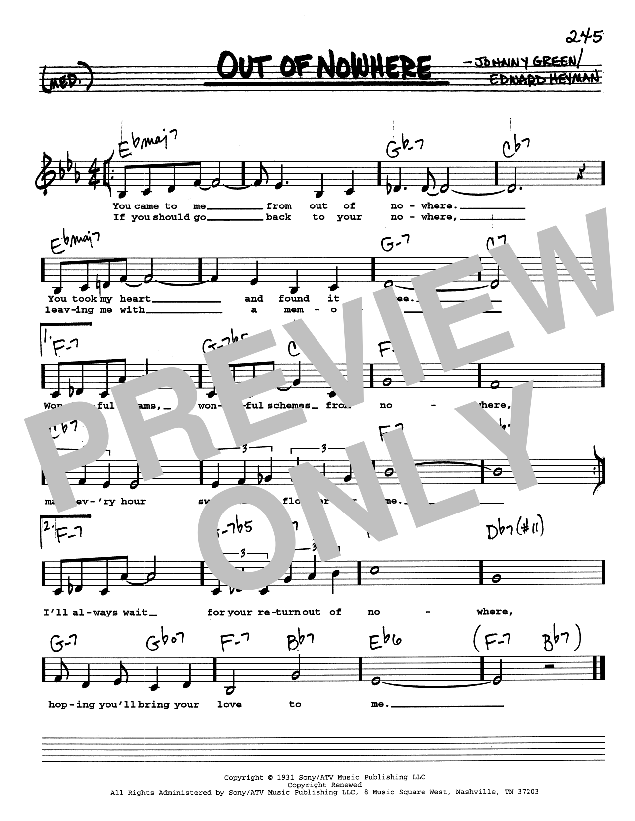 Edward Heyman Out Of Nowhere (Low Voice) sheet music notes and chords arranged for Real Book – Melody, Lyrics & Chords