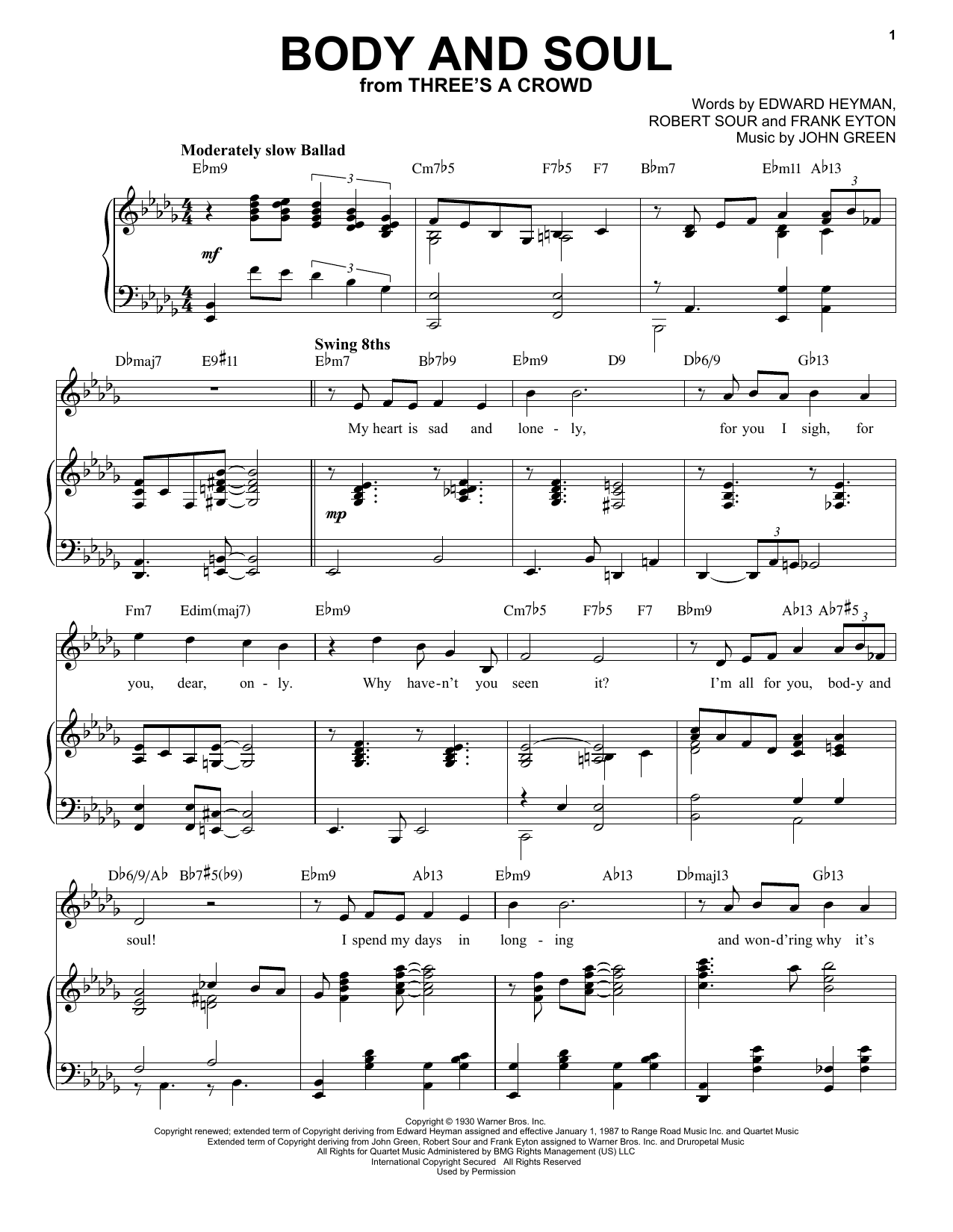 Edward Heyman, Robert Sour, Frank Eyton and John Green Body And Soul [Jazz version] (arr. Brent Edstrom) sheet music notes and chords arranged for Piano & Vocal