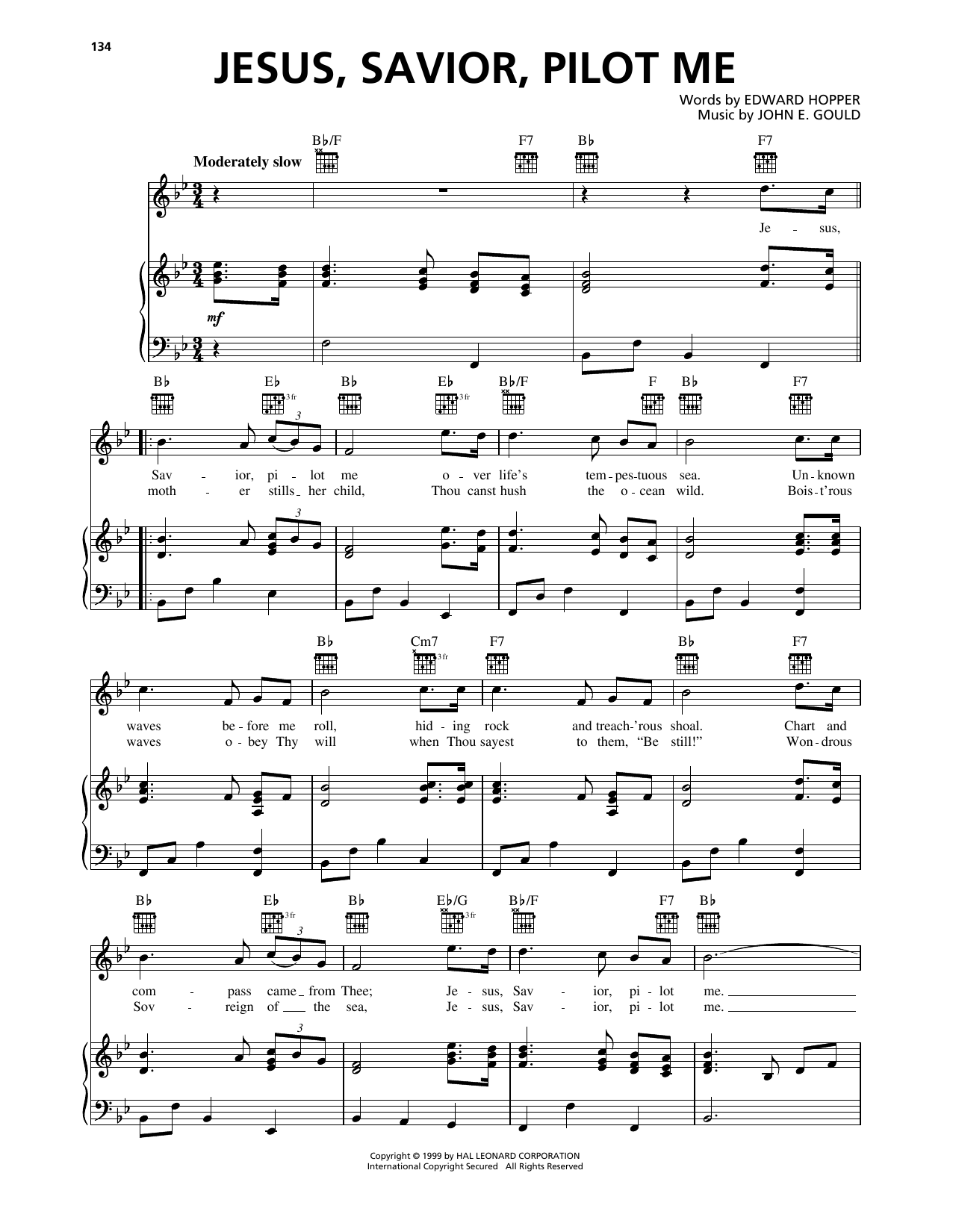 Edward Hopper Jesus, Savior, Pilot Me sheet music notes and chords arranged for Piano, Vocal & Guitar Chords (Right-Hand Melody)
