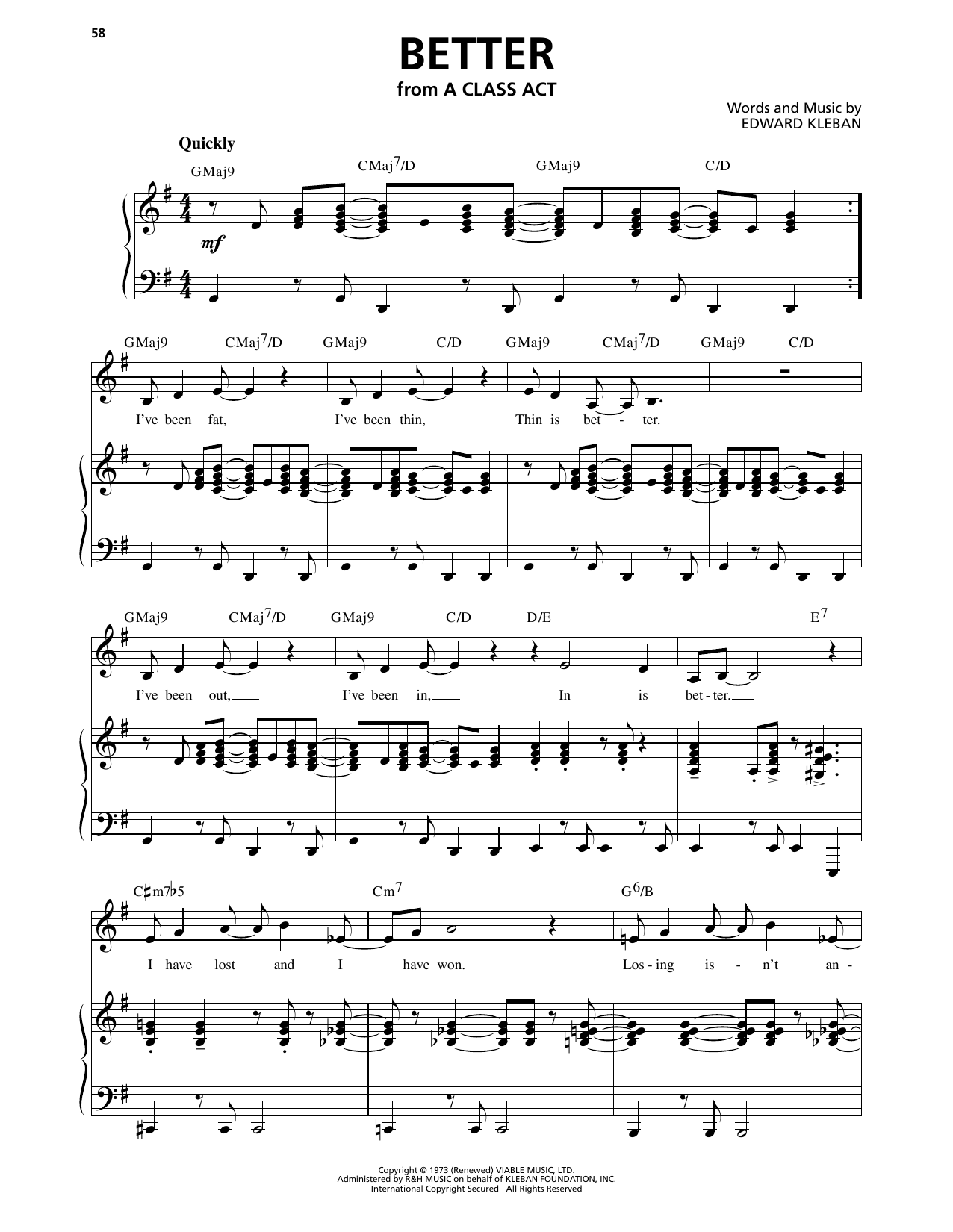 Edward Kleban Better (from A Class Act: A Musical About Muscials) sheet music notes and chords arranged for Piano, Vocal & Guitar Chords (Right-Hand Melody)