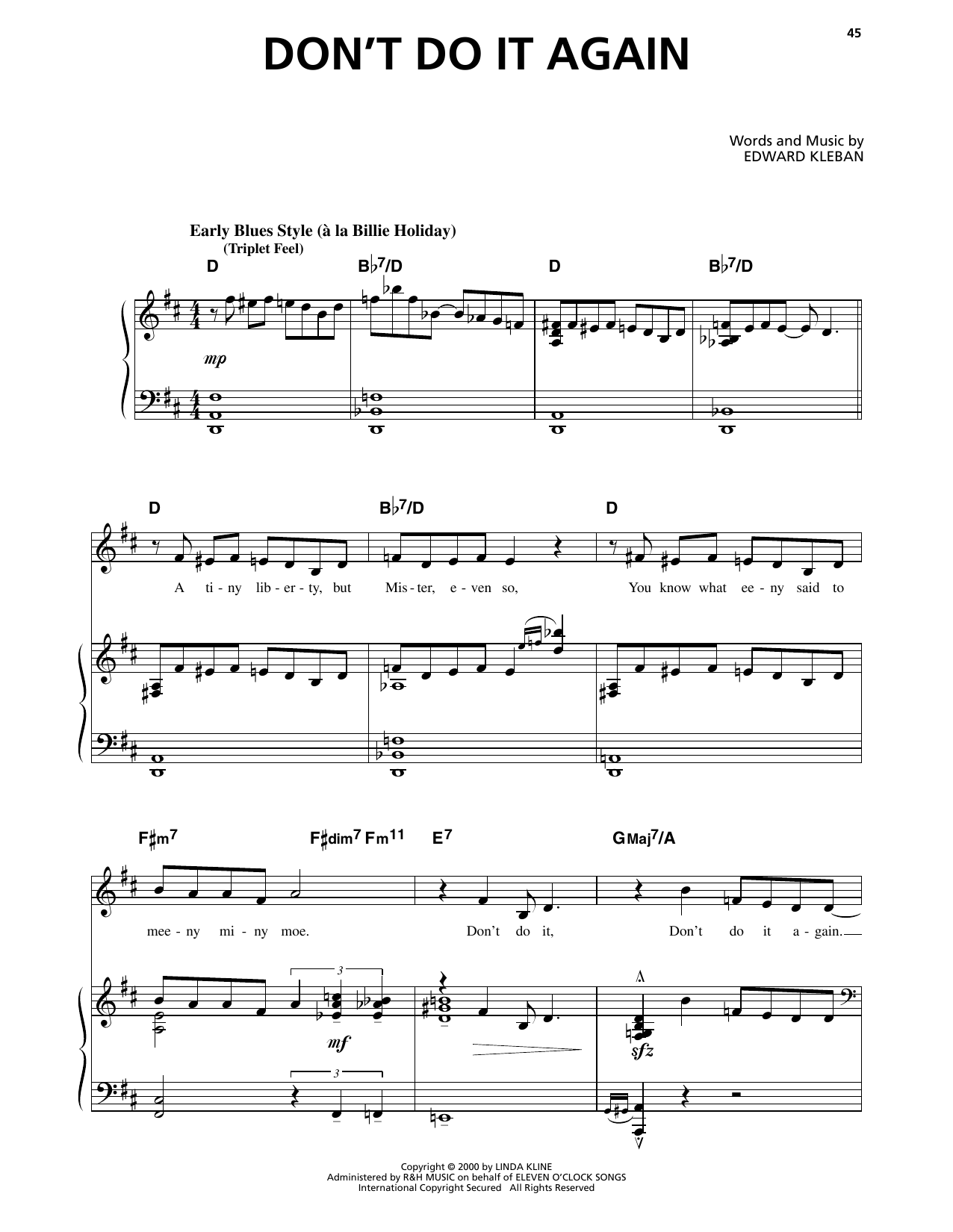 Edward Kleban Don't Do It Again (from A Class Act) sheet music notes and chords arranged for Piano & Vocal