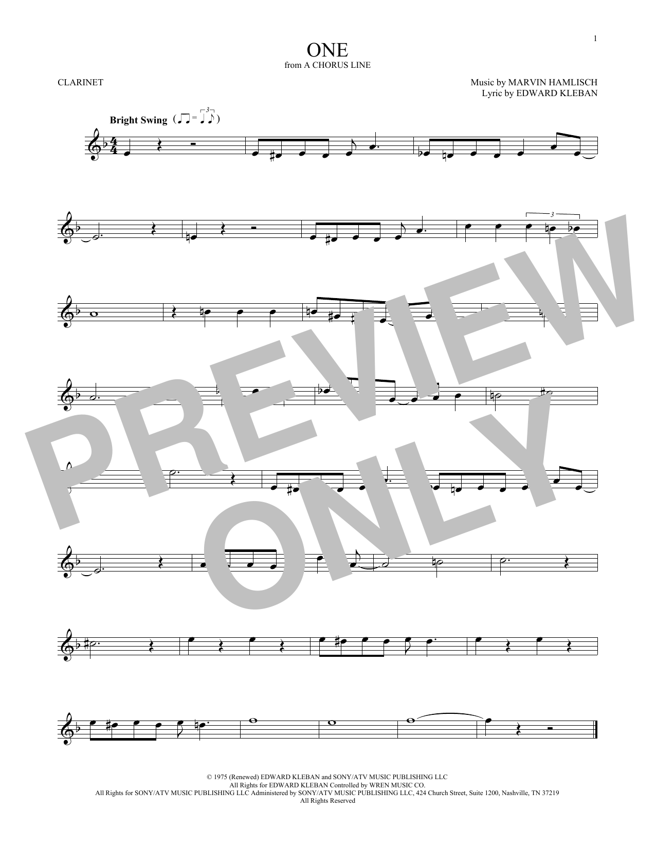 Edward Kleban One sheet music notes and chords arranged for Clarinet Solo