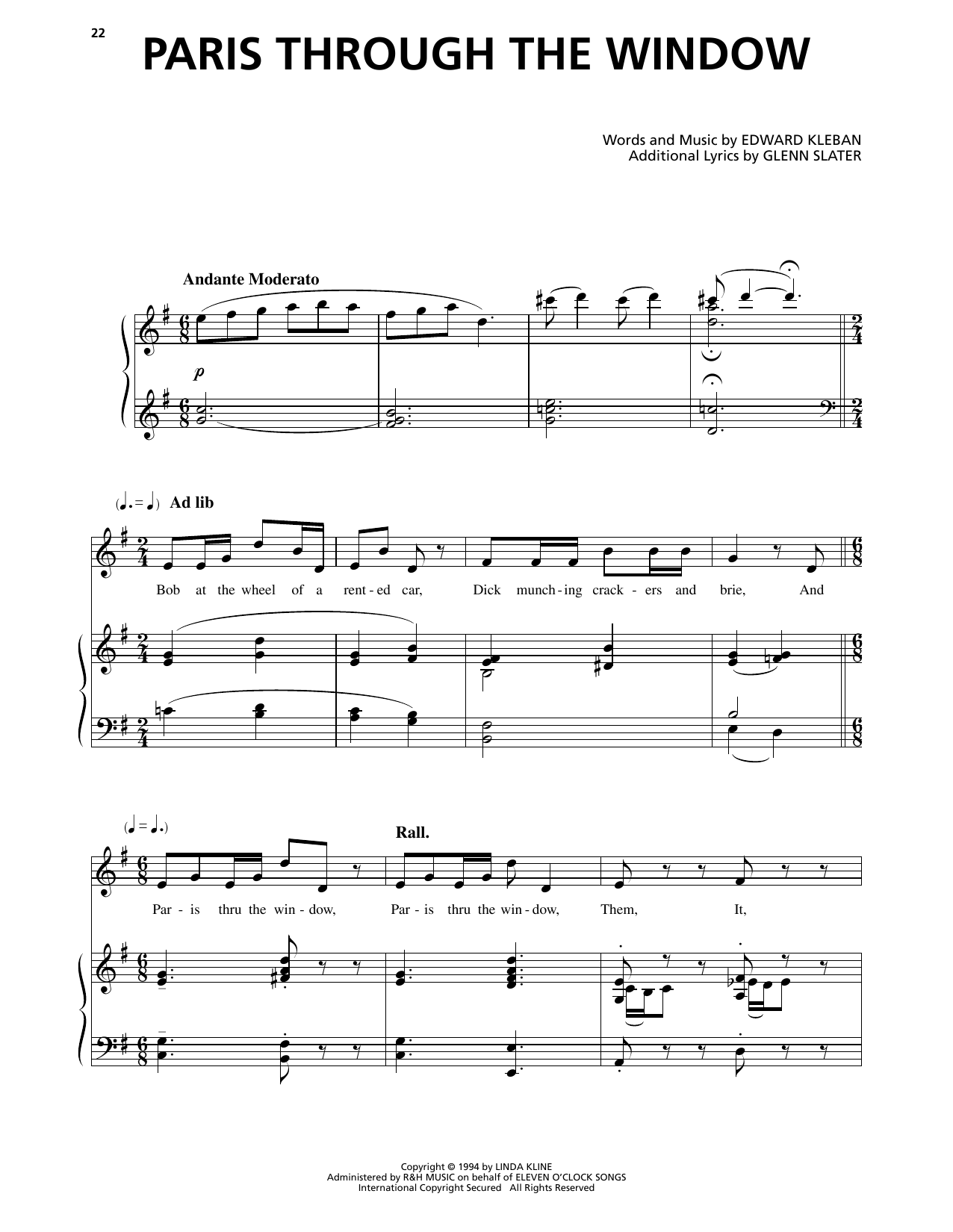 Edward Kleban Paris Through The Window (from A Class Act) sheet music notes and chords arranged for Piano & Vocal