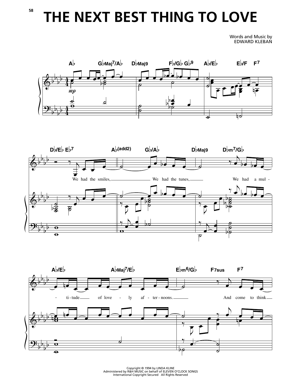 Edward Kleban The Next Best Thing To Love (from A Class Act) sheet music notes and chords arranged for Piano & Vocal