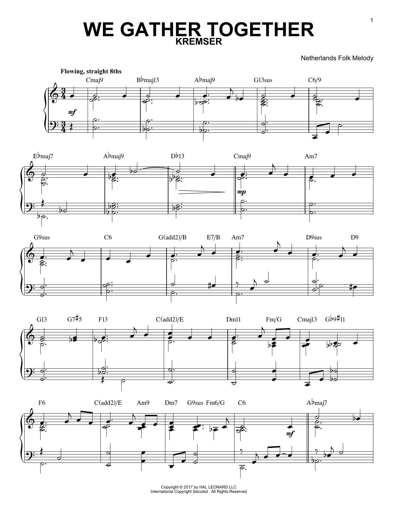 Edward Kremser We Gather Together [Jazz version] sheet music notes and chords arranged for Piano Solo
