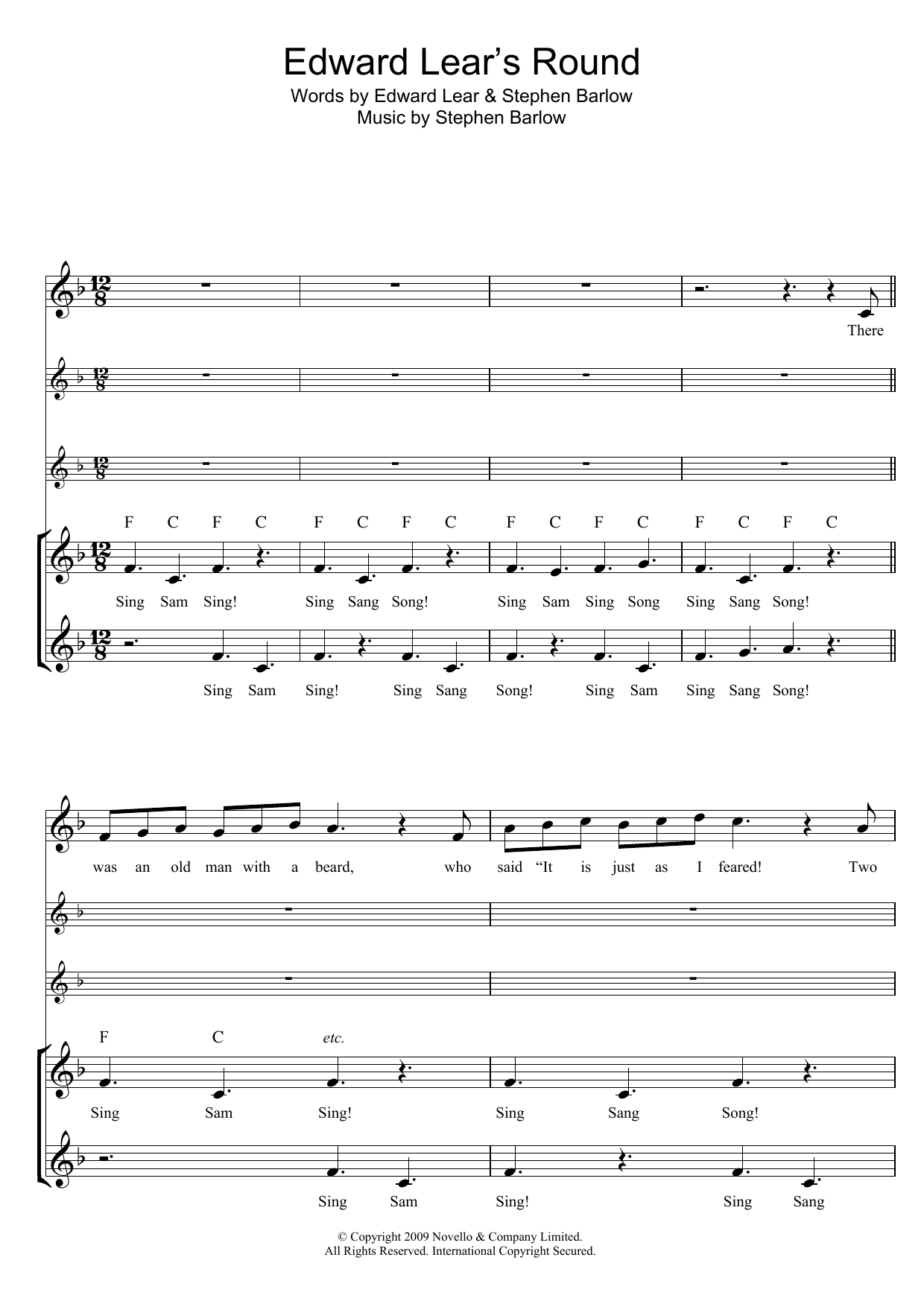 Edward Lear Edward Lear's Round sheet music notes and chords arranged for SSA Choir