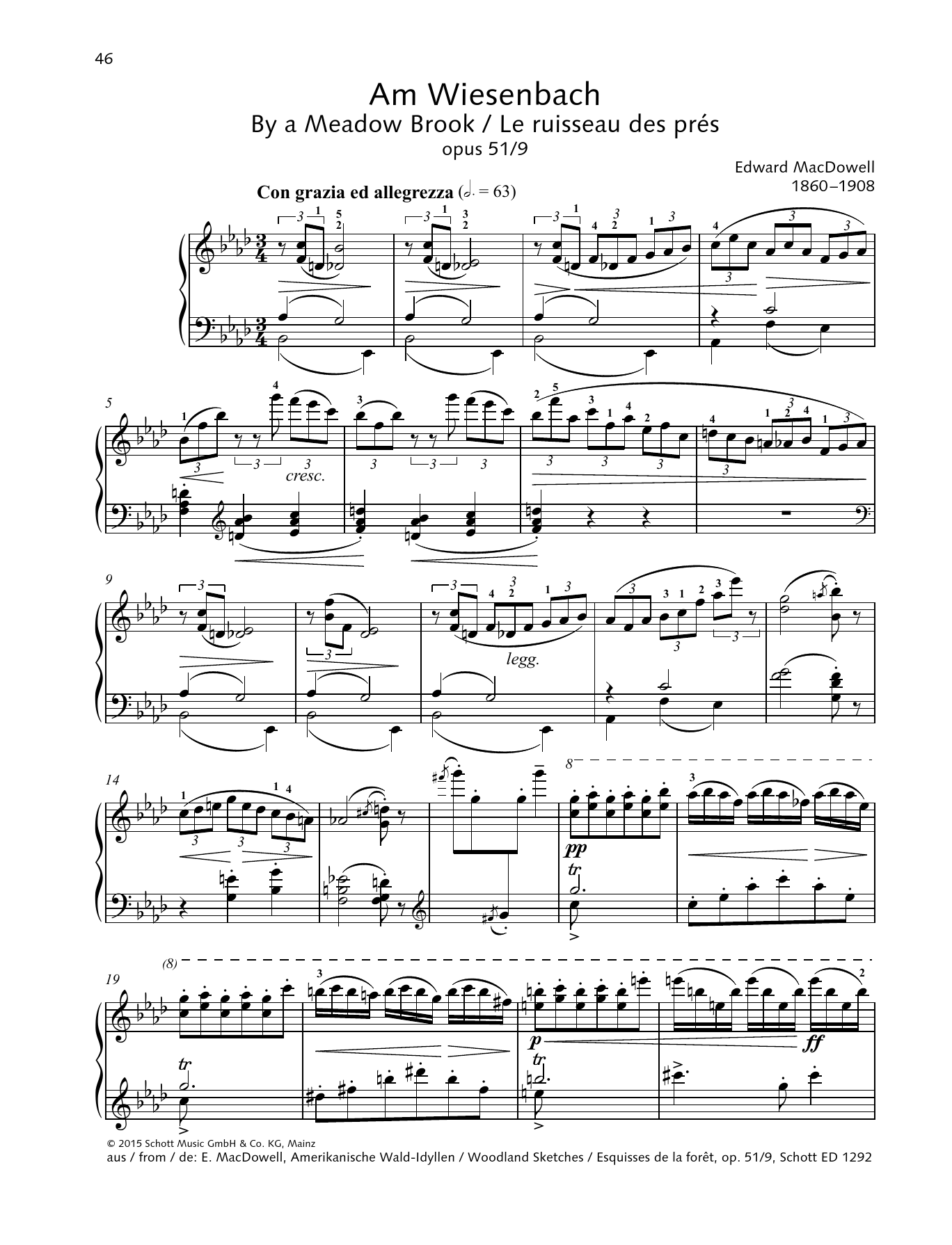Edward MacDowell By a Meadow Brook sheet music notes and chords arranged for Piano Solo