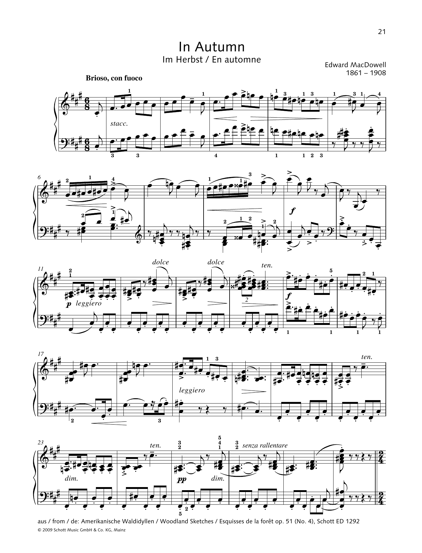 Edward MacDowell In Autumn sheet music notes and chords arranged for Piano Solo