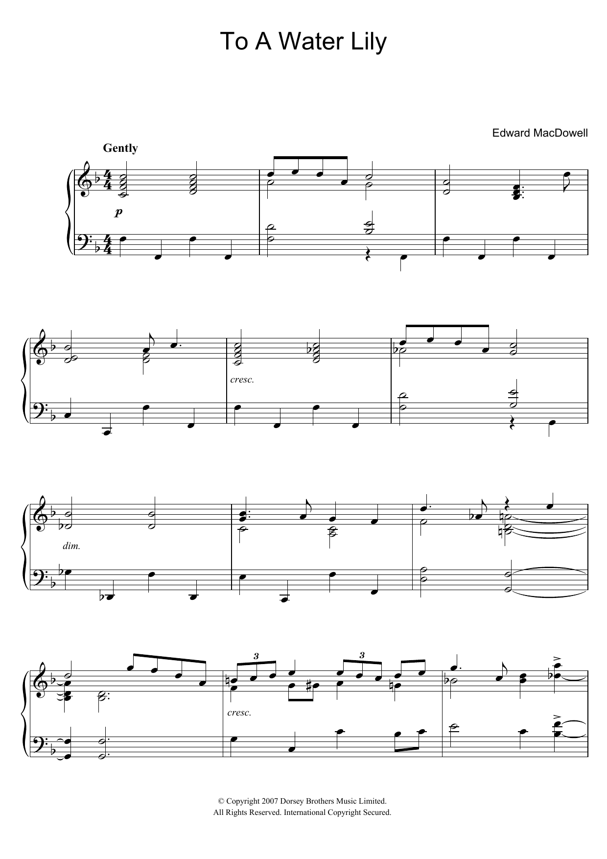 Edward MacDowell To A Water Lily sheet music notes and chords arranged for Easy Piano