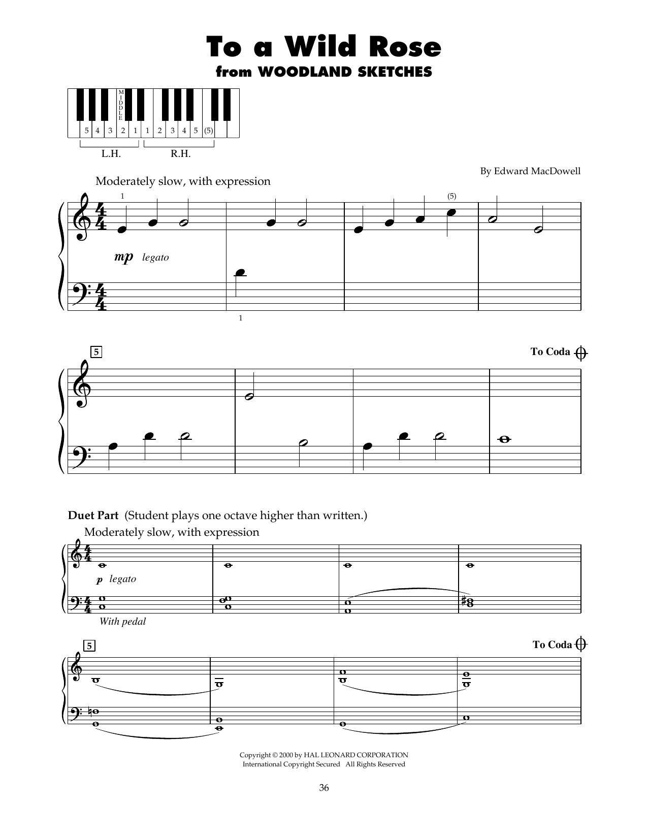 Edward MacDowell To A Wild Rose, Op. 51, No. 1 (arr. Carol Klose) sheet music notes and chords arranged for 5-Finger Piano