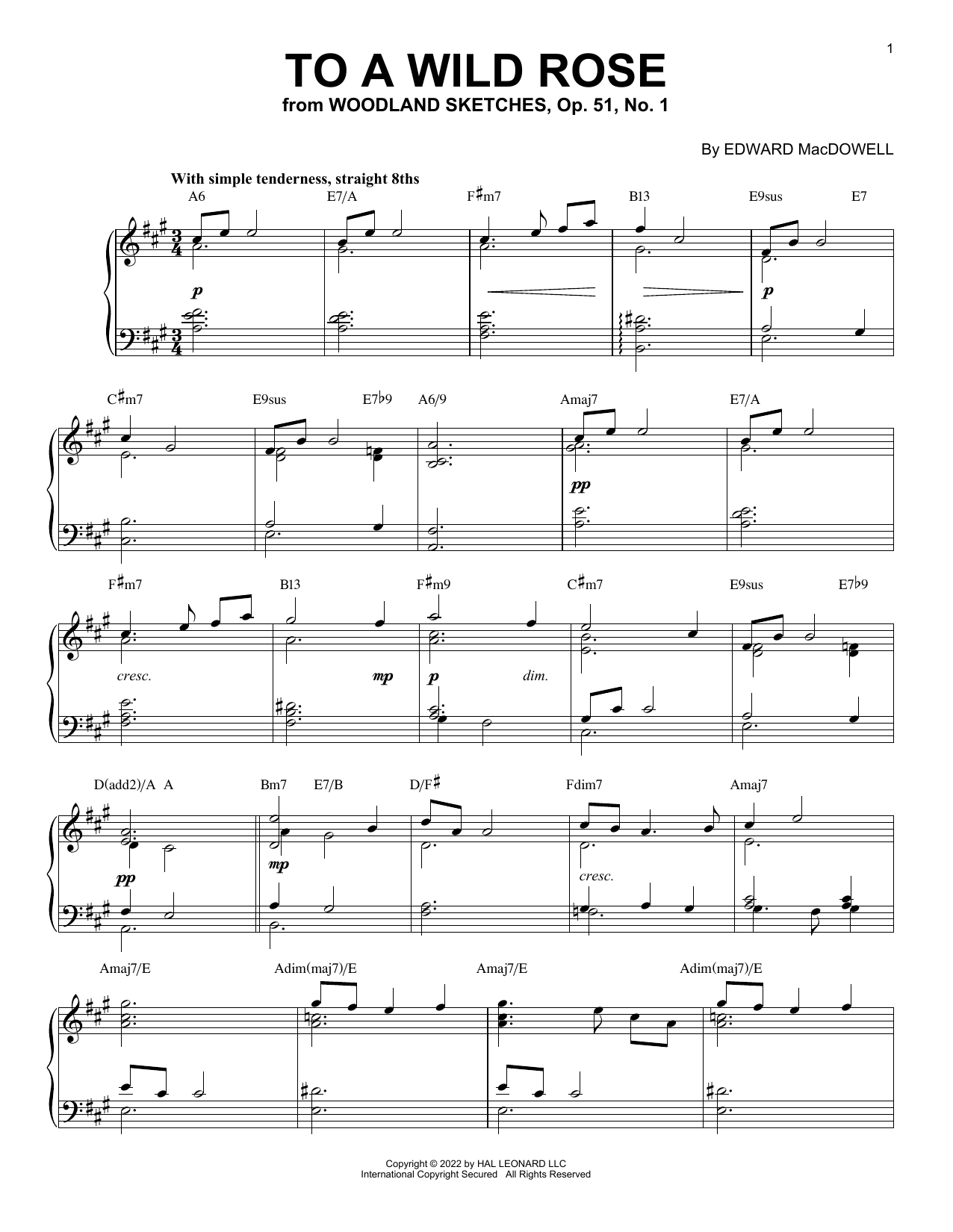 Edward MacDowell To A Wild Rose, Op. 51, No. 1 [Jazz version] (arr. Brent Edstrom) sheet music notes and chords arranged for Piano Solo