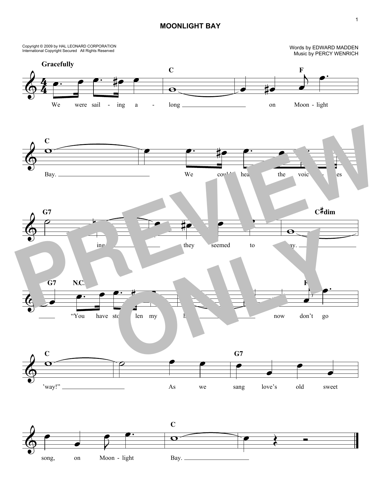 Edward Madden Moonlight Bay sheet music notes and chords arranged for Lead Sheet / Fake Book