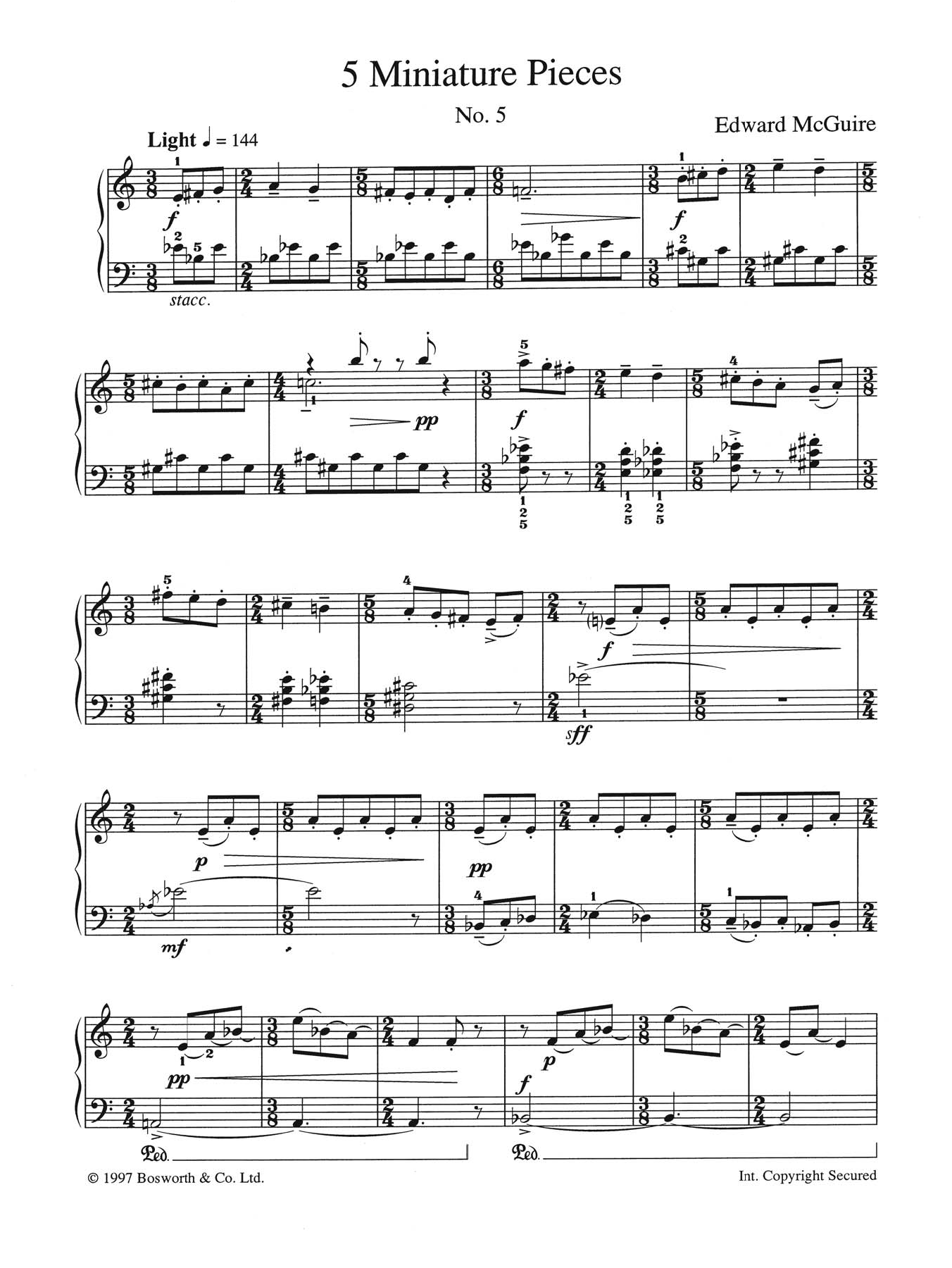 Edward McGuire Five Miniature Pieces: No. 5 sheet music notes and chords arranged for Piano Solo