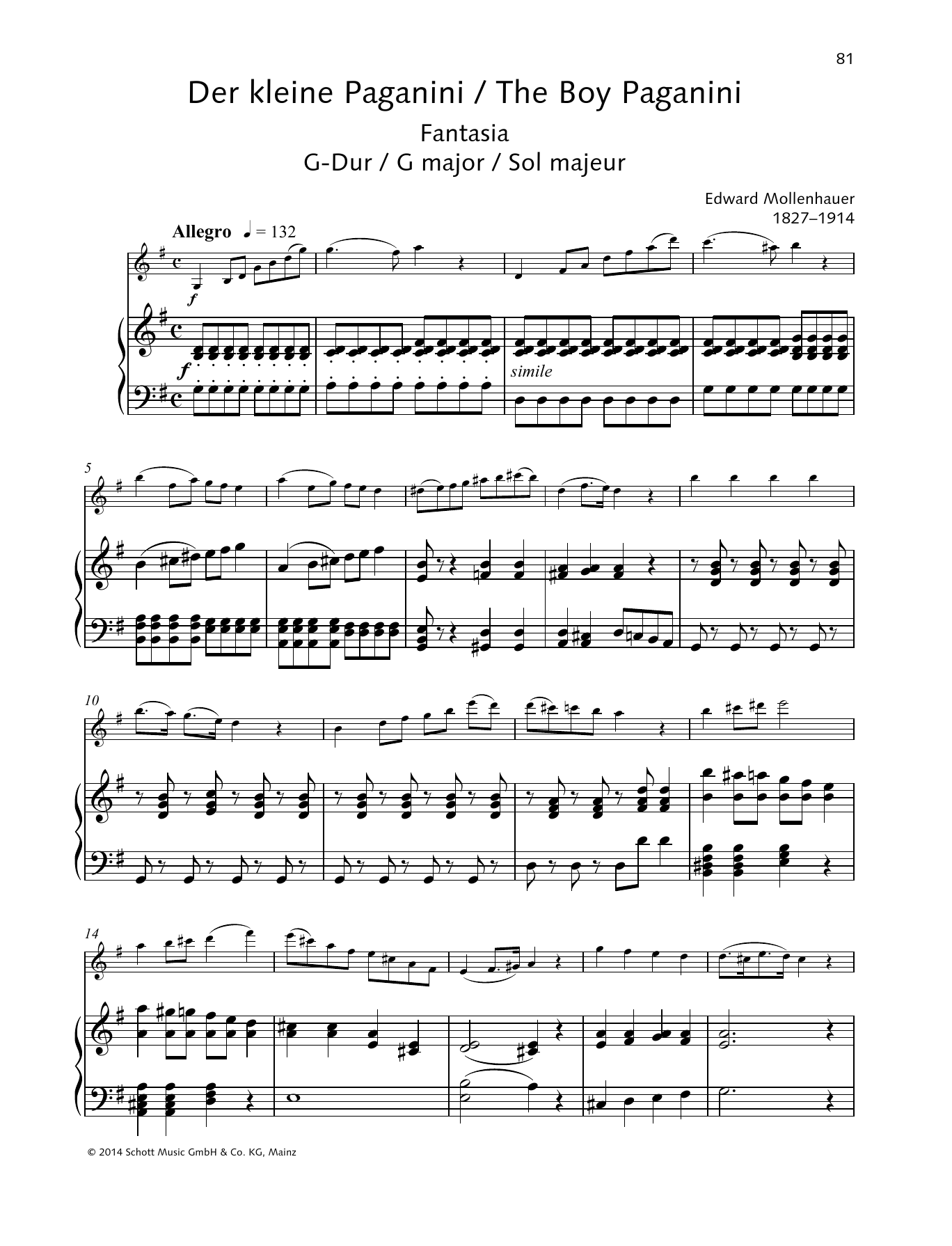 Edward Mollenhauer The Boy Paganini sheet music notes and chords arranged for String Solo