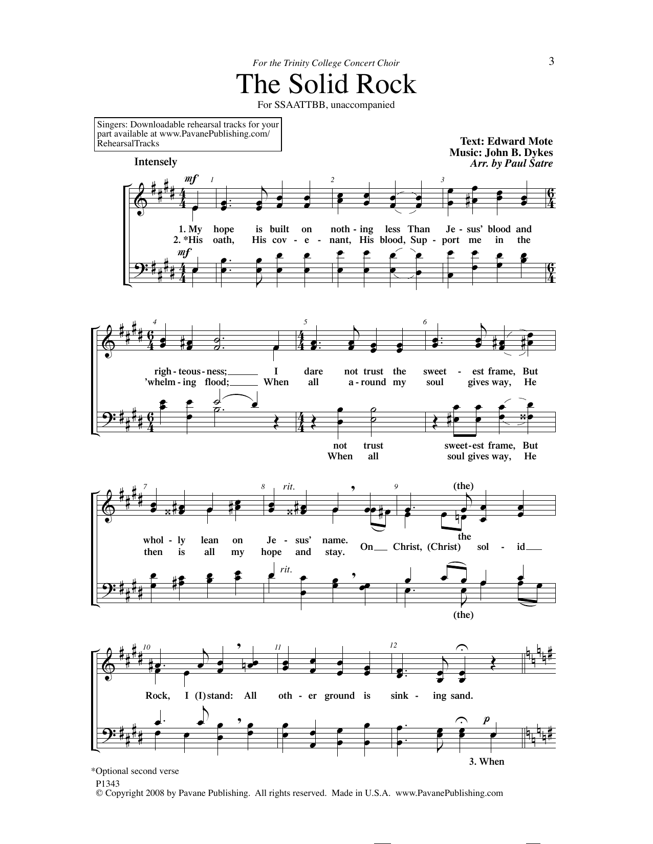 Edward Mote The Solid Rock (arr. Paul Satre) sheet music notes and chords arranged for SATB Choir