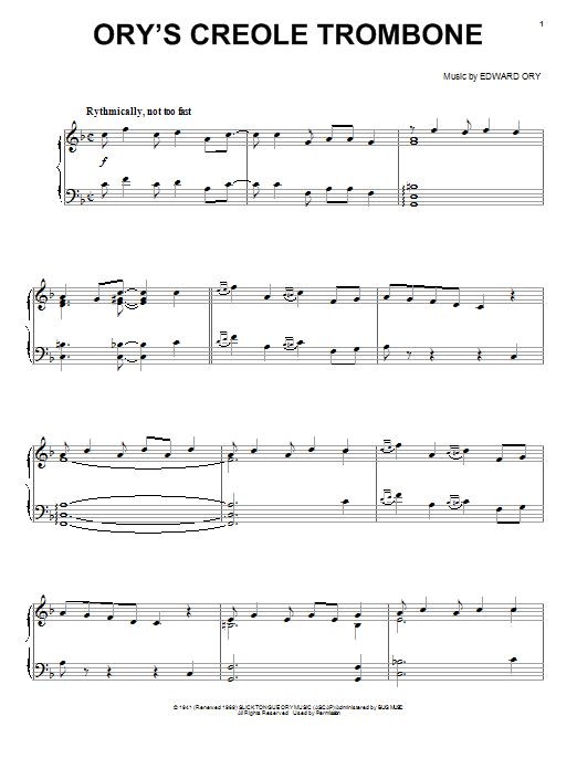 Edward Ory Ory's Creole Trombone sheet music notes and chords arranged for Piano, Vocal & Guitar Chords (Right-Hand Melody)