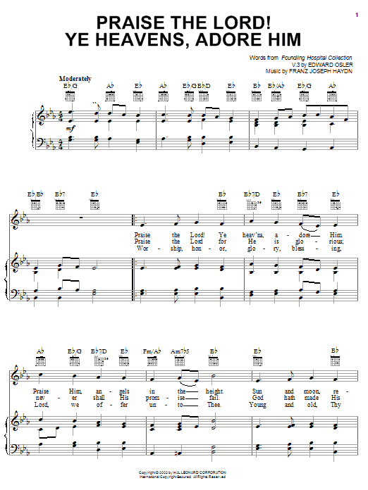 Edward Osler Praise The Lord! Ye Heavens, Adore Him sheet music notes and chords arranged for Piano, Vocal & Guitar Chords (Right-Hand Melody)