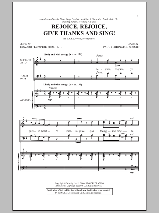 Edward Plumptre Rejoice, Rejoice, Give Thanks And Sing! sheet music notes and chords arranged for SATB Choir