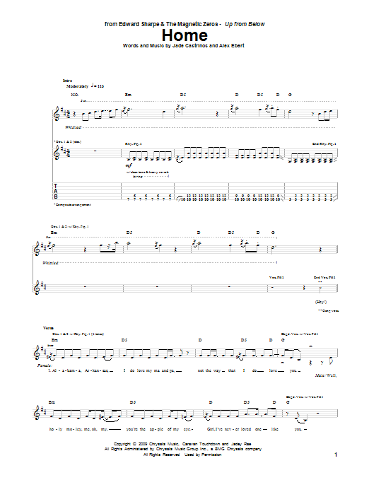 Edward Sharpe & the Magnetic Zeros Home sheet music notes and chords arranged for Easy Guitar