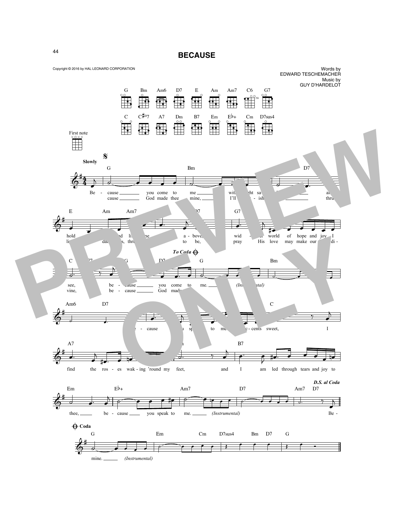 Edward Teschemacher Because sheet music notes and chords arranged for Mandolin