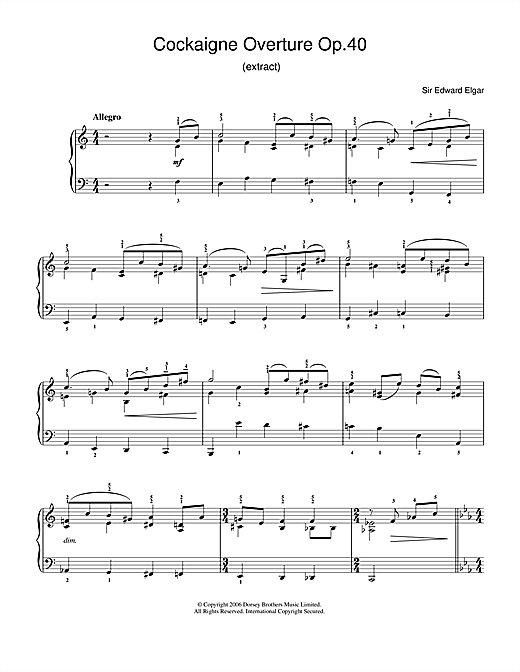 Edward Elgar Cockaigne Overture Op.40 sheet music notes and chords arranged for Piano Solo
