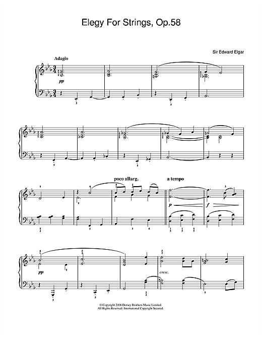 Edward Elgar Elegy For Strings, Op.58 sheet music notes and chords arranged for Piano Solo