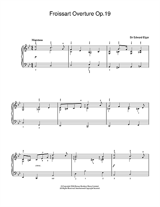Edward Elgar Froissart Overture Op.19 sheet music notes and chords arranged for Easy Piano