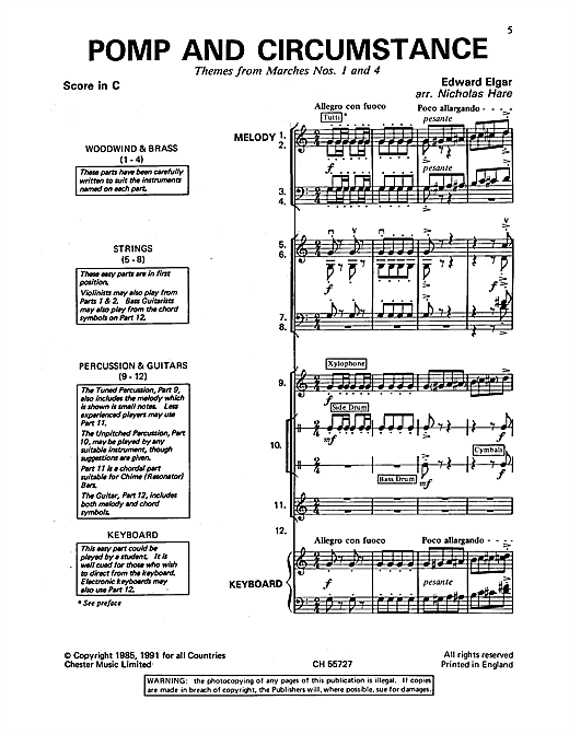Edward Elgar Pomp And Circumstance (Themes From Marches Nos. 1 And 4) sheet music notes and chords arranged for Classroom Band Pack