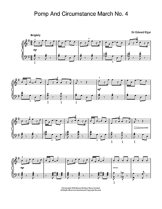Edward Elgar Pomp And Circumstance March No.4 sheet music notes and chords arranged for Easy Piano
