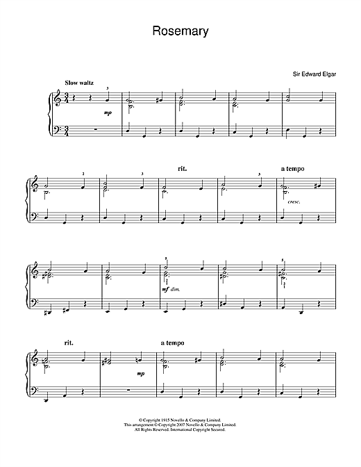 Edward Elgar Rosemary sheet music notes and chords arranged for Easy Piano